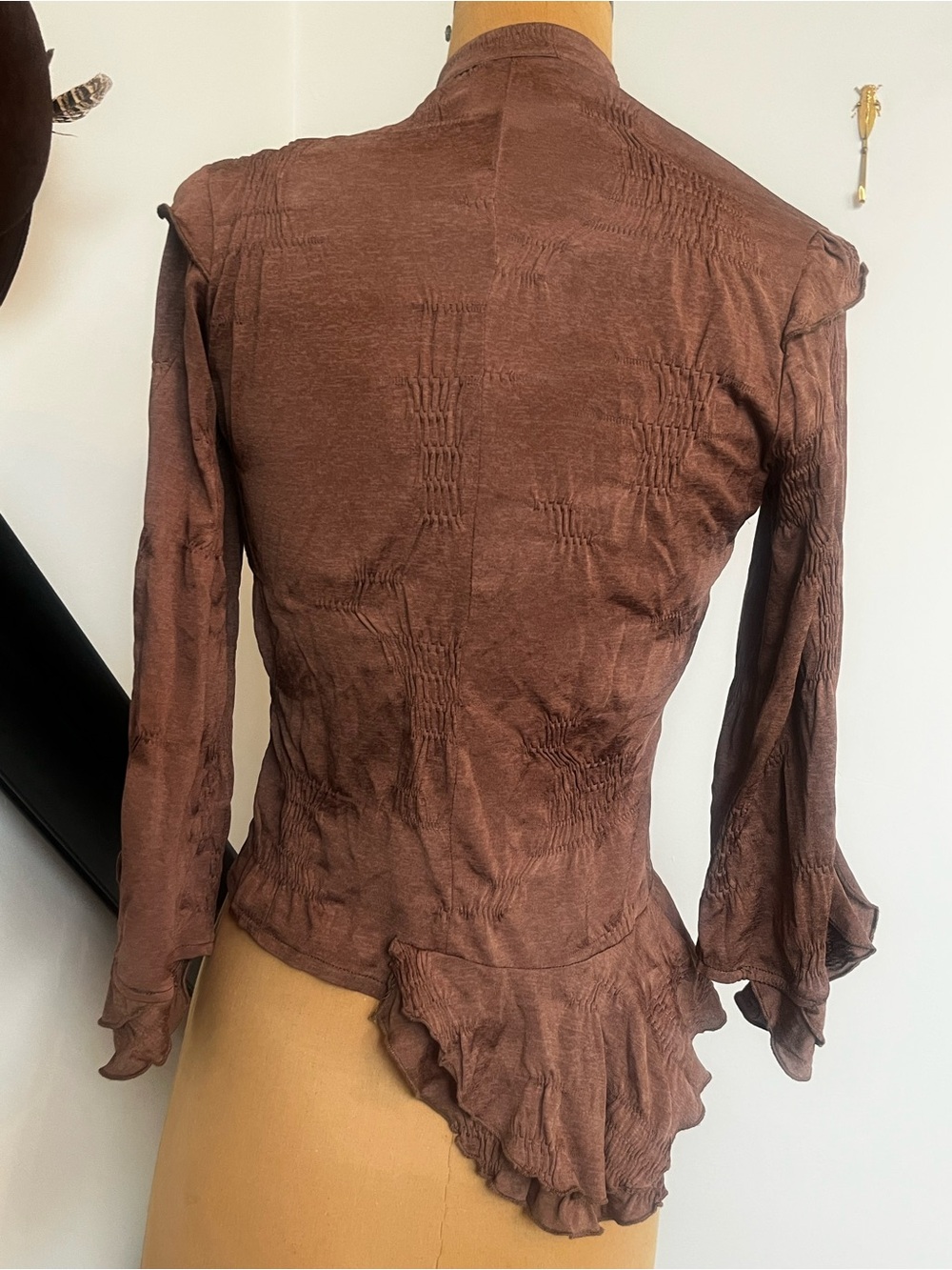 Women's Brown Ruffle Front Top - Picture 3 of 3